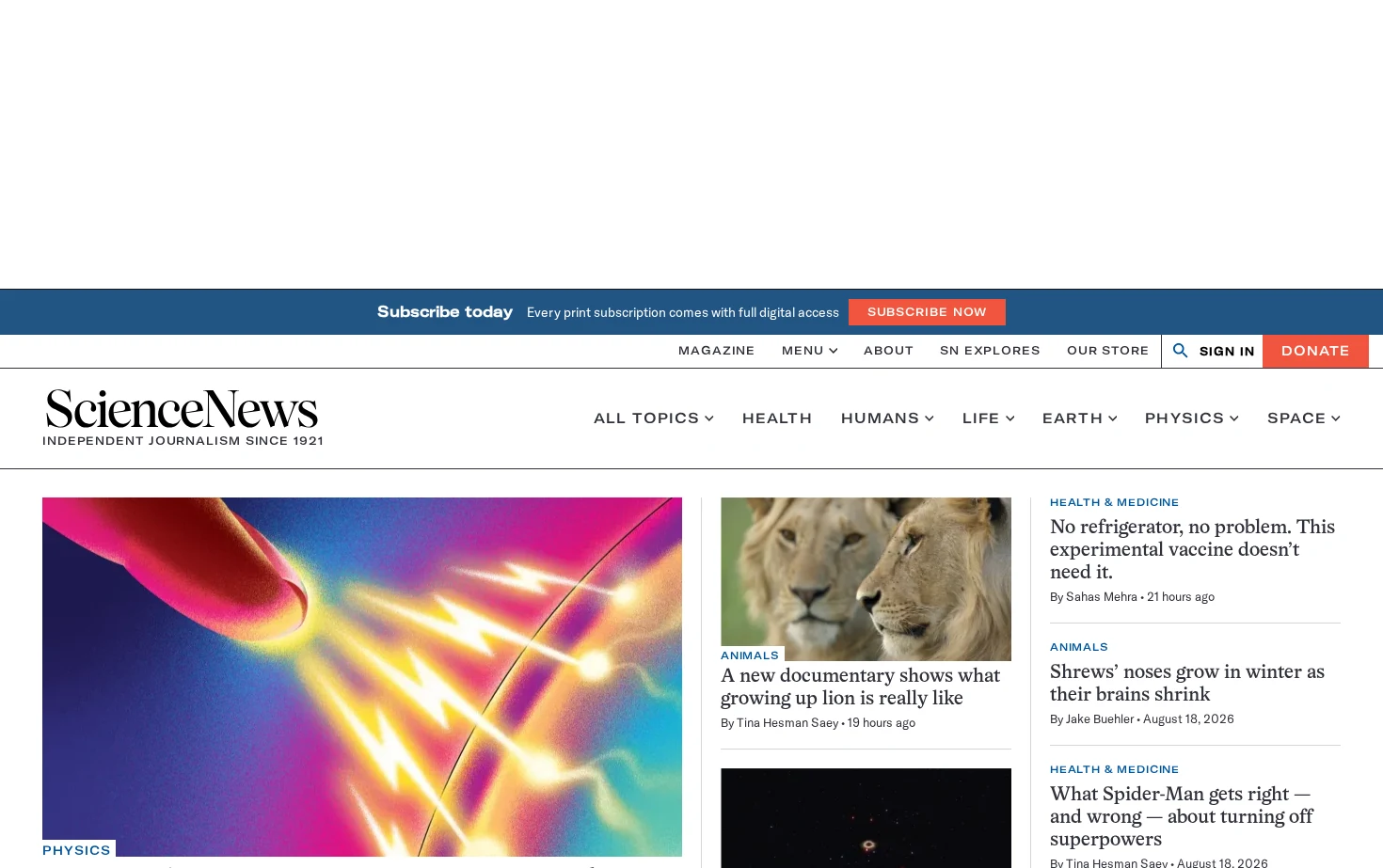 Science News 页面快照